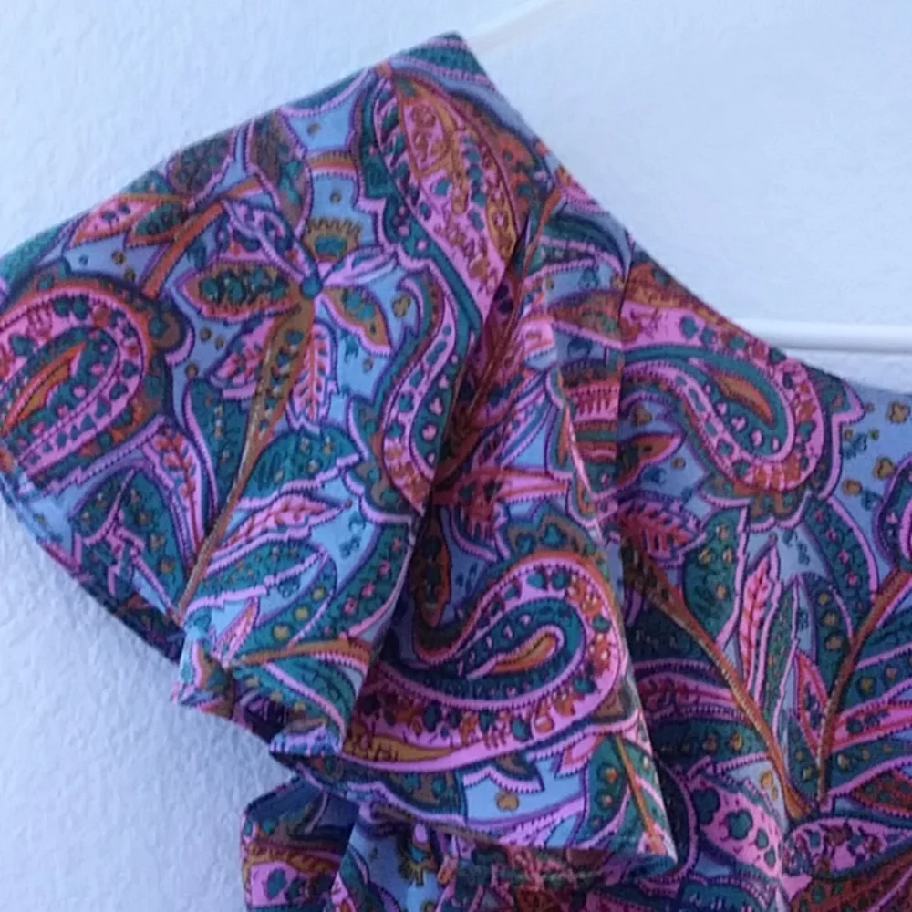 J Crew Purple Pink Paisley Print Silk Flutter Sleeve Dress Sz 00